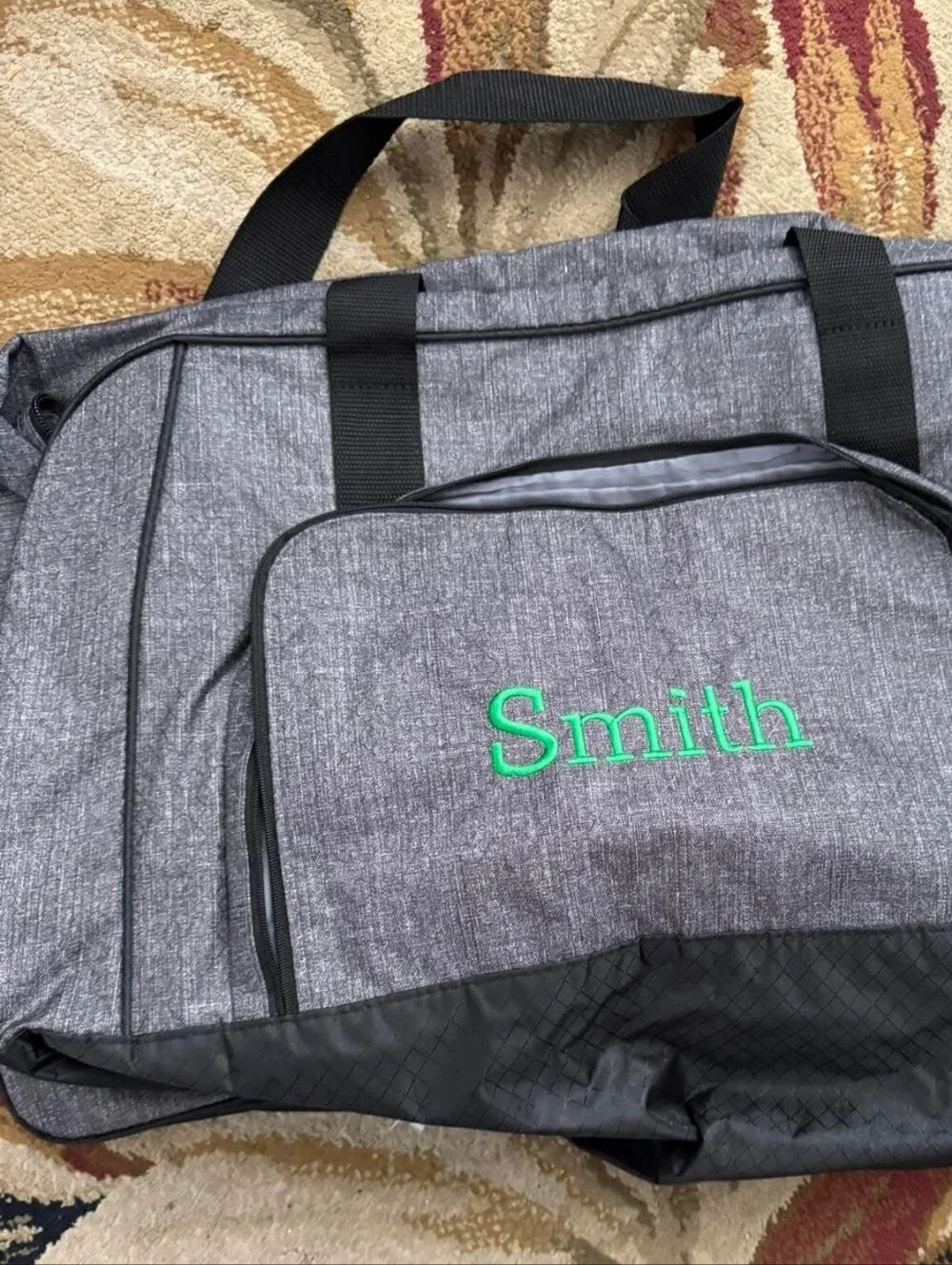 Thirty-One All Packed Duffle Bag in Gray with 'SMITH' Embroidered In Green New
